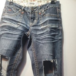 ZANADI Jeans Womens Juniors 7 (28x31) Skinny Dark Blue Wash Heavy Distressed